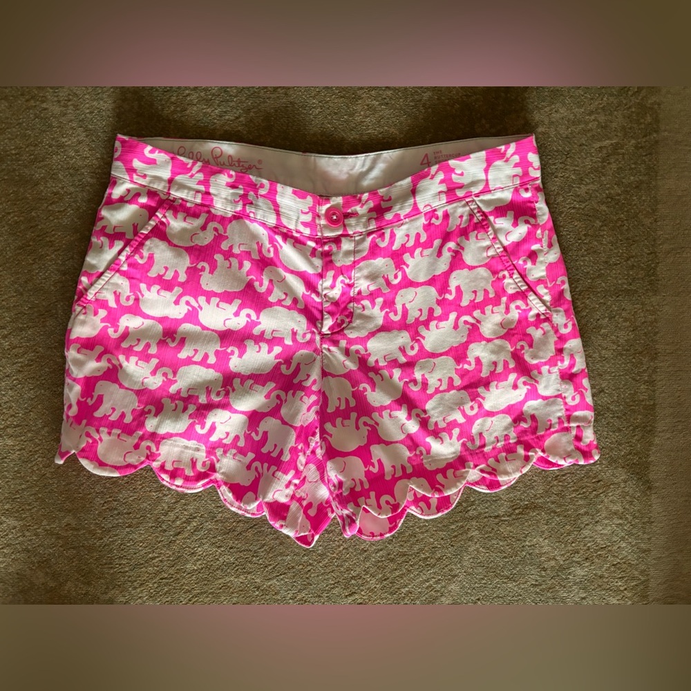 Lilly Pulitzer Buttercup Shorts Pink Elephant Print Scalloped Size 4